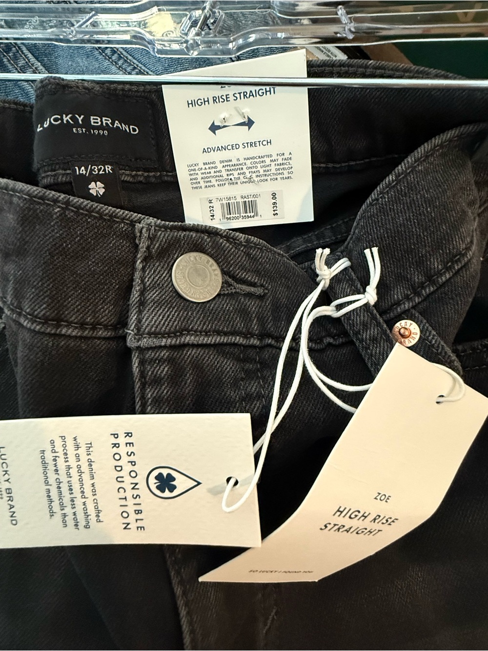 Lucky Brand High Rise Straight Jeans - Charcoal Black